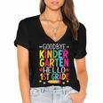 Goodbye Kinder Garten Hello 1st Grade Graduation 2024 Women's Jersey Short Sleeve Deep V-Neck Tshirt
