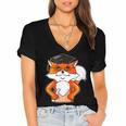 Graduation Fox School Bachelor Master Doctor Study Women's Jersey Short Sleeve Deep V-Neck Tshirt