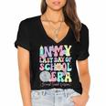 Groovy In My Last Day Of School Era Second Grade Graduation Women's Jersey Short Sleeve Deep V-Neck Tshirt