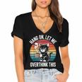 Hang On Let Me Overthink Cat Coffee Retro Introvert Women's Jersey Short Sleeve Deep V-Neck Tshirt