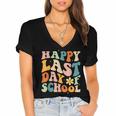 Happy Last Day Of School Groovy Teacher Student Graduation Women's Jersey Short Sleeve Deep V-Neck Tshirt