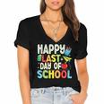 Happy Last Day Of School Teacher Kids Boys Girls Graduation Women's Jersey Short Sleeve Deep V-Neck Tshirt