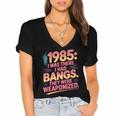Hilarious 1985 Big Hair Bangs Joke For Gen X Nostalgia Women's Jersey Short Sleeve Deep V-Neck Tshirt