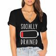Introvert Socially Drained Battery Women's Jersey Short Sleeve Deep V-Neck Tshirt
