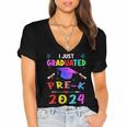 I Just Graduated Pre k Graduation 2024 Pre-Kindergarten Women's Jersey Short Sleeve Deep V-Neck Tshirt
