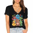 Kidcore Aesthetic Retro Vibes Colorful Cartoon Nostalgia Women's Jersey Short Sleeve Deep V-Neck Tshirt