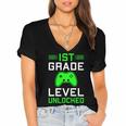 Kids 1st Grade Level Unlocked Back To School Gamer Graduation Women's Jersey Short Sleeve Deep V-Neck Tshirt
