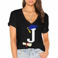 Kids Initial J Letter For Boys Preschool Graduation Kindergarten Women's Jersey Short Sleeve Deep V-Neck Tshirt
