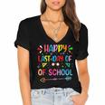 Last Day Of School Tie Dye School Graduation Summer Teacher Women's Jersey Short Sleeve Deep V-Neck Tshirt