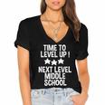Level Up Middle School 5th Grade Graduation Party Women's Jersey Short Sleeve Deep V-Neck Tshirt