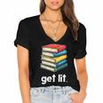 Get Lit With Books Women's Jersey Short Sleeve Deep V-Neck Tshirt