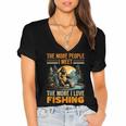 I Love Fishing Bigfoot Fisherman Introvert Sarcastic Women's Jersey Short Sleeve Deep V-Neck Tshirt