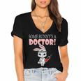 Med School Graduation Bunny Medical New Doctor Women's Jersey Short Sleeve Deep V-Neck Tshirt