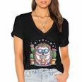 I Am Not a Hugger Introvert Hedgehog With Cactus Women's Jersey Short Sleeve Deep V-Neck Tshirt