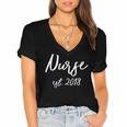 NURSE EST 2018 New Nursing School Graduation Shirt Women's Jersey Short Sleeve Deep V-Neck Tshirt