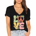 Peace Sign Love Groovy Vibes Costume Nostalgia 1980s Fashion Women's Jersey Short Sleeve Deep V-Neck Tshirt