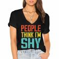 People Think I'm Shy I Introvert Women's Jersey Short Sleeve Deep V-Neck Tshirt