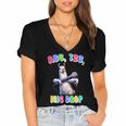 Preschool Graduate Shirt ABC 123 Mic Drop Llama Graduation Women's Jersey Short Sleeve Deep V-Neck Tshirt