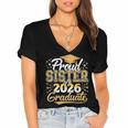 Proud Sister Of 2026 Graduate College Graduation Hat Party Women's Jersey Short Sleeve Deep V-Neck Tshirt