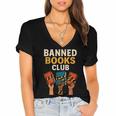 Read Banned Books Club Freely Anti-Censorship Librarian Women's Jersey Short Sleeve Deep V-Neck Tshirt
