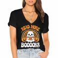 Read More Books Booooks Ghost Pumpkin Cute Teacher Halloween Women's Jersey Short Sleeve Deep V-Neck Tshirt