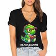 Readasaurus Reading Dinosaur Book Reader Bookworm Women's Jersey Short Sleeve Deep V-Neck Tshirt