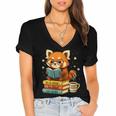 Reading Book Lover Red Panda Read Books Be Kind Stays Weird Women's Jersey Short Sleeve Deep V-Neck Tshirt