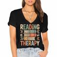 Reading Is My Therapy Book Lover Women's Jersey Short Sleeve Deep V-Neck Tshirt