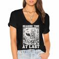Reading Time At Last Book Lover Introvert Skeleton Reading Women's Jersey Short Sleeve Deep V-Neck Tshirt Reading Time At Last Book Lover Introvert Skeleton Reading Women's Jersey Short Sleeve Deep V-Neck Tshirt