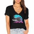 Retro 80s Shark Whale Diving Nostalgia Shark Party Women's Jersey Short Sleeve Deep V-Neck Tshirt Retro 80s Shark Whale Diving Nostalgia Shark Party Women's Jersey Short Sleeve Deep V-Neck Tshirt