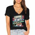 Retro Old Cassette Tape Cartoon With Walker Nostalgia Women's Jersey Short Sleeve Deep V-Neck Tshirt Retro Old Cassette Tape Cartoon With Walker Nostalgia Women's Jersey Short Sleeve Deep V-Neck Tshirt
