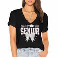Retro Senior 2027 Girl Coquette Bow Class Of 2027 Graduation Women's Jersey Short Sleeve Deep V-Neck Tshirt