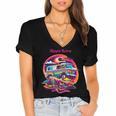 Retro Graphic Print With a Touch Of Nostalgia Women's Jersey Short Sleeve Deep V-Neck Tshirt