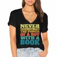 Retro Never Underestimate The Power Of a Boy With a Book Women's Jersey Short Sleeve Deep V-Neck Tshirt