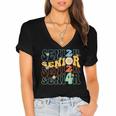 Senior 2024 Groovy Retro Class Of 2024 Graduation Senior 24 Women's Jersey Short Sleeve Deep V-Neck Tshirt