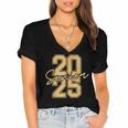 Senior 2025 Class Of 2025 Gold Senior Graduation Women's Jersey Short Sleeve Deep V-Neck Tshirt