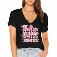 Senior 2026 Class Of 2026 Cute Coquette Pink Bow Graduation Women's Jersey Short Sleeve Deep V-Neck Tshirt