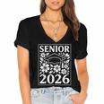 Senior 2026 Floral Flowers Class Of 2026 Graduation Kids Women's Jersey Short Sleeve Deep V-Neck Tshirt
