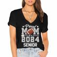 Senior Mom Class Of 2024 Football Proud Mom Graduation Women's Jersey Short Sleeve Deep V-Neck Tshirt