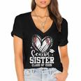 Senior Sister Class Of 2026 Baseball Graduation Heart Women's Jersey Short Sleeve Deep V-Neck Tshirt