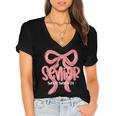 Senior Twenty Twenty-Six Coquette Graduation Class Of 2026 Women's Jersey Short Sleeve Deep V-Neck Tshirt
