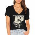 Skeleton Read More Books Women's Jersey Short Sleeve Deep V-Neck Tshirt