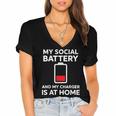 Social Battery Low Charger At Home Antisocial Introvert Women's Jersey Short Sleeve Deep V-Neck Tshirt