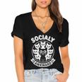 Socially Awkward Cute Introvert Cat Meme Anti-Social Club Women's Jersey Short Sleeve Deep V-Neck Tshirt Socially Awkward Cute Introvert Cat Meme Anti-Social Club Women's Jersey Short Sleeve Deep V-Neck Tshirt