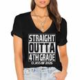 Straight Outta 4th Grade Graduation Class 2026 Fourth Grade Women's Jersey Short Sleeve Deep V-Neck Tshirt