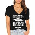 I Survived My Boyfriend's Doctorate Degree Graduation Women's Jersey Short Sleeve Deep V-Neck Tshirt