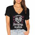 I Survived Nursing School Class Of 2018 Graduation T-Shirt Women's Jersey Short Sleeve Deep V-Neck Tshirt