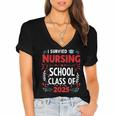 I Survived Nursing School Class Of 2025 Nurse Graduation Women's Jersey Short Sleeve Deep V-Neck Tshirt