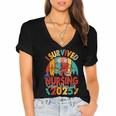 I Survived Nursing School Class Of 2025 Proud Graduation Women's Jersey Short Sleeve Deep V-Neck Tshirt