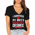 I Survived My Wife's Bachelor's Degree Graduation Women's Jersey Short Sleeve Deep V-Neck Tshirt